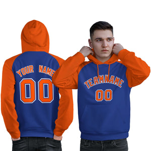 Custom Stitched Royal Orange Raglan Sleeves Sports Pullover Sweatshirt Hoodie For Men