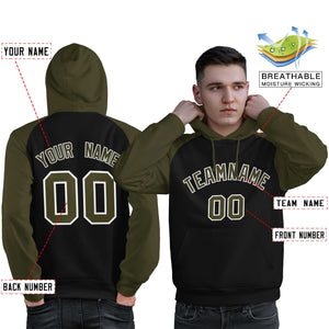 Custom Stitched Black Olive Raglan Sleeves Sports Pullover Sweatshirt Hoodie For Men