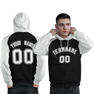 Custom Stitched Black White Raglan Sleeves Sports Pullover Sweatshirt Hoodie For Men