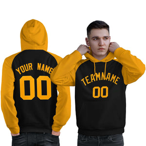 Custom Stitched Black Gold Raglan Sleeves Sports Pullover Sweatshirt Hoodie For Men