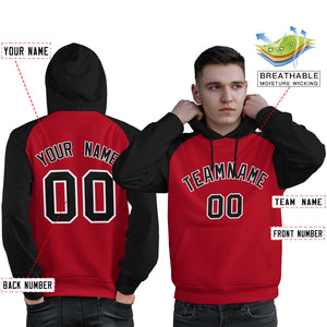 Custom Stitched Red Black Raglan Sleeves Sports Pullover Sweatshirt Hoodie For Men