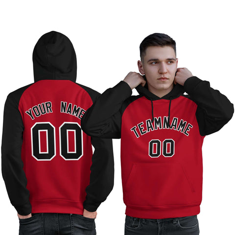 Custom Stitched Red Black Raglan Sleeves Sports Pullover Sweatshirt Hoodie For Men