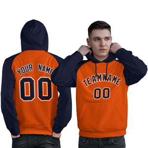 Custom Stitched Orange Navy Raglan Sleeves Sports Pullover Sweatshirt Hoodie For Men