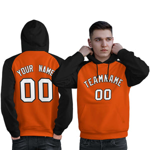 Custom Stitched Orange Black-White Raglan Sleeves Sports Pullover Sweatshirt Hoodie For Men