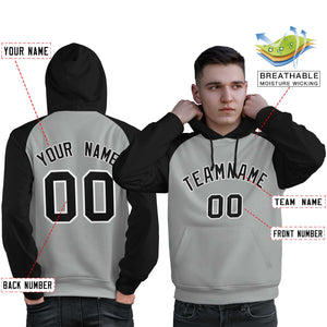 Custom Stitched Gray Black Raglan Sleeves Sports Pullover Sweatshirt Hoodie For Men