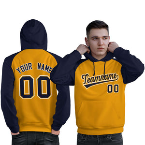 Custom Stitched Gold Navy Raglan Sleeves Sports Pullover Sweatshirt Hoodie For Men