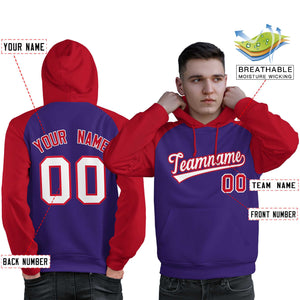 Custom Stitched Purple Red-White Raglan Sleeves Sports Pullover Sweatshirt Hoodie For Men