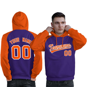 Custom Stitched Purple Orange Raglan Sleeves Sports Pullover Sweatshirt Hoodie For Men