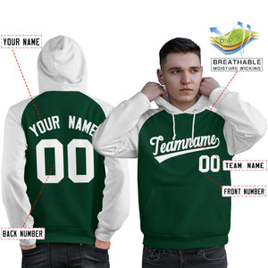 Custom Stitched Green White Raglan Sleeves Sports Pullover Sweatshirt Hoodie For Men