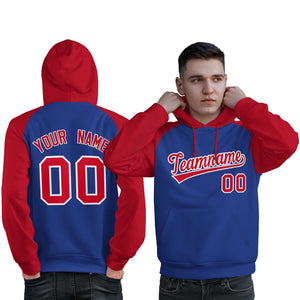 Custom Stitched Royal Red Raglan Sleeves Sports Pullover Sweatshirt Hoodie For Men