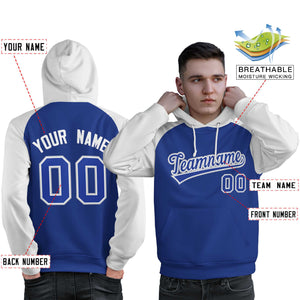 Custom Stitched Royal White Raglan Sleeves Sports Pullover Sweatshirt Hoodie For Men