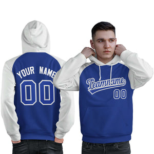 Custom Stitched Royal White Raglan Sleeves Sports Pullover Sweatshirt Hoodie For Men