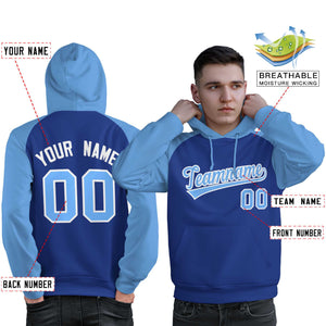 Custom Stitched Royal Powder Blue Raglan Sleeves Sports Pullover Sweatshirt Hoodie For Men