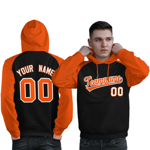 Custom Stitched Black Orange Raglan Sleeves Sports Pullover Sweatshirt Hoodie For Men