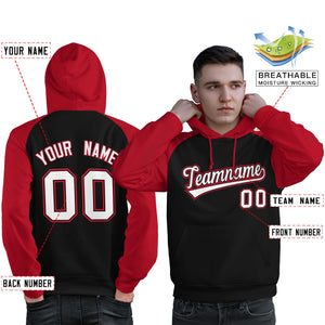 Custom Stitched Black Red-White Raglan Sleeves Sports Pullover Sweatshirt Hoodie For Men