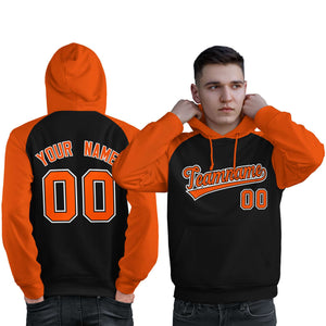 Custom Stitched Black Orange Raglan Sleeves Sports Pullover Sweatshirt Hoodie For Men