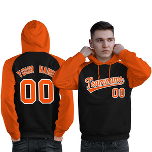 Custom Stitched Black Orange Raglan Sleeves Sports Pullover Sweatshirt Hoodie For Men