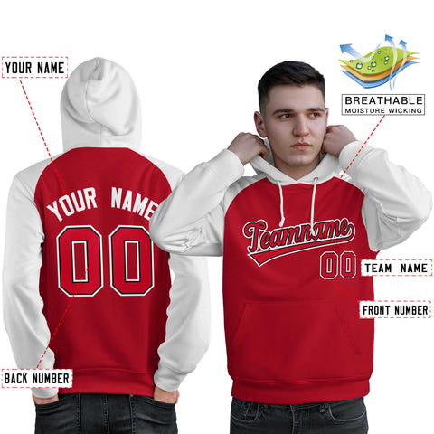 Custom Stitched Red White Raglan Sleeves Sports Pullover Sweatshirt Hoodie For Men