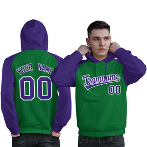 Custom Stitched Kelly Green Purple Raglan Sleeves Sports Pullover Sweatshirt Hoodie For Men