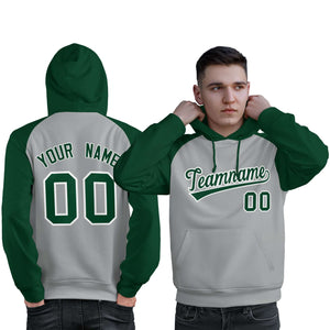 Custom Stitched Gray Green Raglan Sleeves Sports Pullover Sweatshirt Hoodie For Men