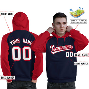 Custom Stitched Navy Red-White Raglan Sleeves Sports Pullover Sweatshirt Hoodie For Men