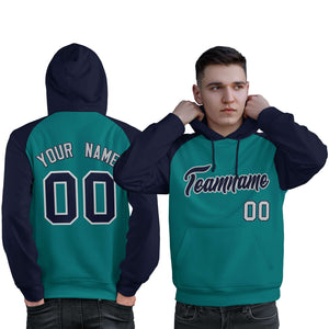 Custom Stitched Aqua Navy Raglan Sleeves Sports Pullover Sweatshirt Hoodie For Men