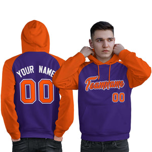 Custom Stitched Purple Orange Raglan Sleeves Sports Pullover Sweatshirt Hoodie For Men