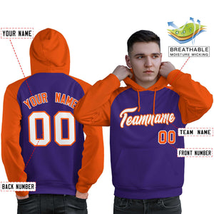 Custom Stitched Purple Orange-White Raglan Sleeves Sports Pullover Sweatshirt Hoodie For Men