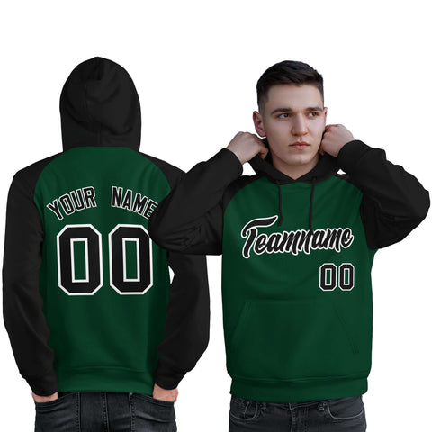 Custom Stitched Green Black Raglan Sleeves Sports Pullover Sweatshirt Hoodie For Men