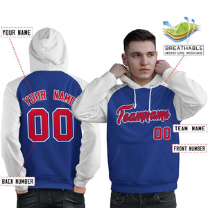 Custom Stitched Royal White-Red Raglan Sleeves Sports Pullover Sweatshirt Hoodie For Men