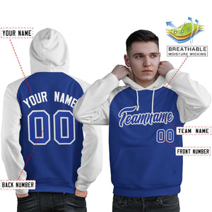 Custom Stitched Royal White Raglan Sleeves Sports Pullover Sweatshirt Hoodie For Men