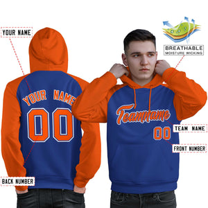 Custom Stitched Royal Orange Raglan Sleeves Sports Pullover Sweatshirt Hoodie For Men