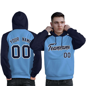 Custom Stitched Powder Blue Navy Raglan Sleeves Sports Pullover Sweatshirt Hoodie For Men