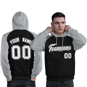 Custom Stitched Black Gray-White Raglan Sleeves Sports Pullover Sweatshirt Hoodie For Men