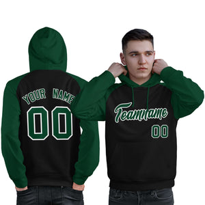 Custom Stitched Black Green Raglan Sleeves Sports Pullover Sweatshirt Hoodie For Men