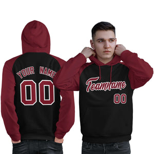 Custom Stitched Black Crimson Raglan Sleeves Sports Pullover Sweatshirt Hoodie For Men