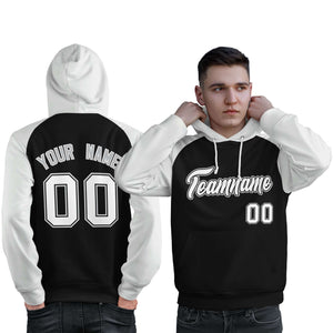 Custom Stitched Black White Raglan Sleeves Sports Pullover Sweatshirt Hoodie For Men