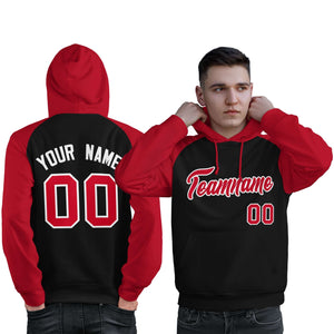 Custom Stitched Black Red Raglan Sleeves Sports Pullover Sweatshirt Hoodie For Men