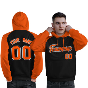 Custom Stitched Black Orange Raglan Sleeves Sports Pullover Sweatshirt Hoodie For Men