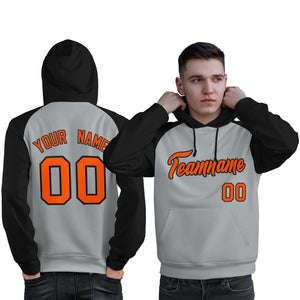 Custom Stitched Gray Black-Orange Raglan Sleeves Sports Pullover Sweatshirt Hoodie For Men