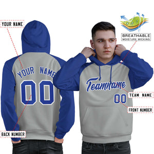 Custom Stitched Gray Royal Raglan Sleeves Sports Pullover Sweatshirt Hoodie For Men