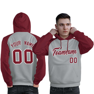 Custom Stitched Gray Crimson Raglan Sleeves Sports Pullover Sweatshirt Hoodie For Men