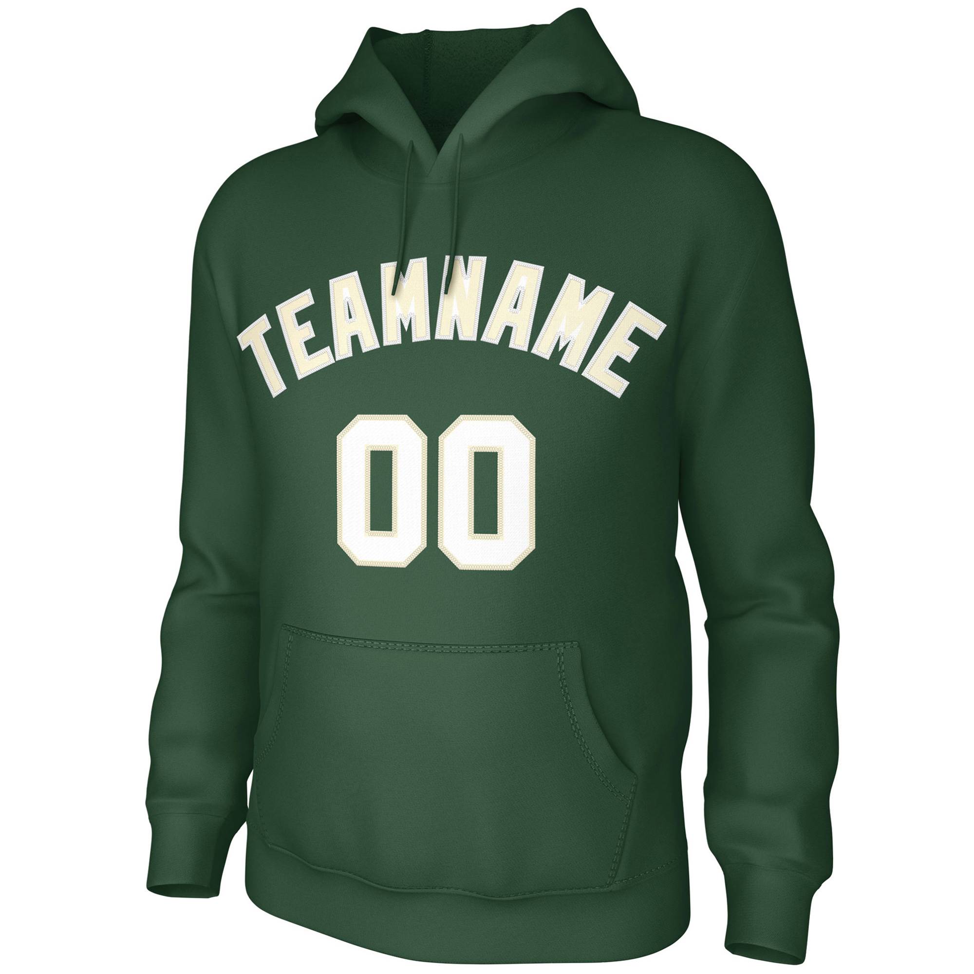 Custom Green White Classic Style Sweatshirts Uniform Pullover Hoodie