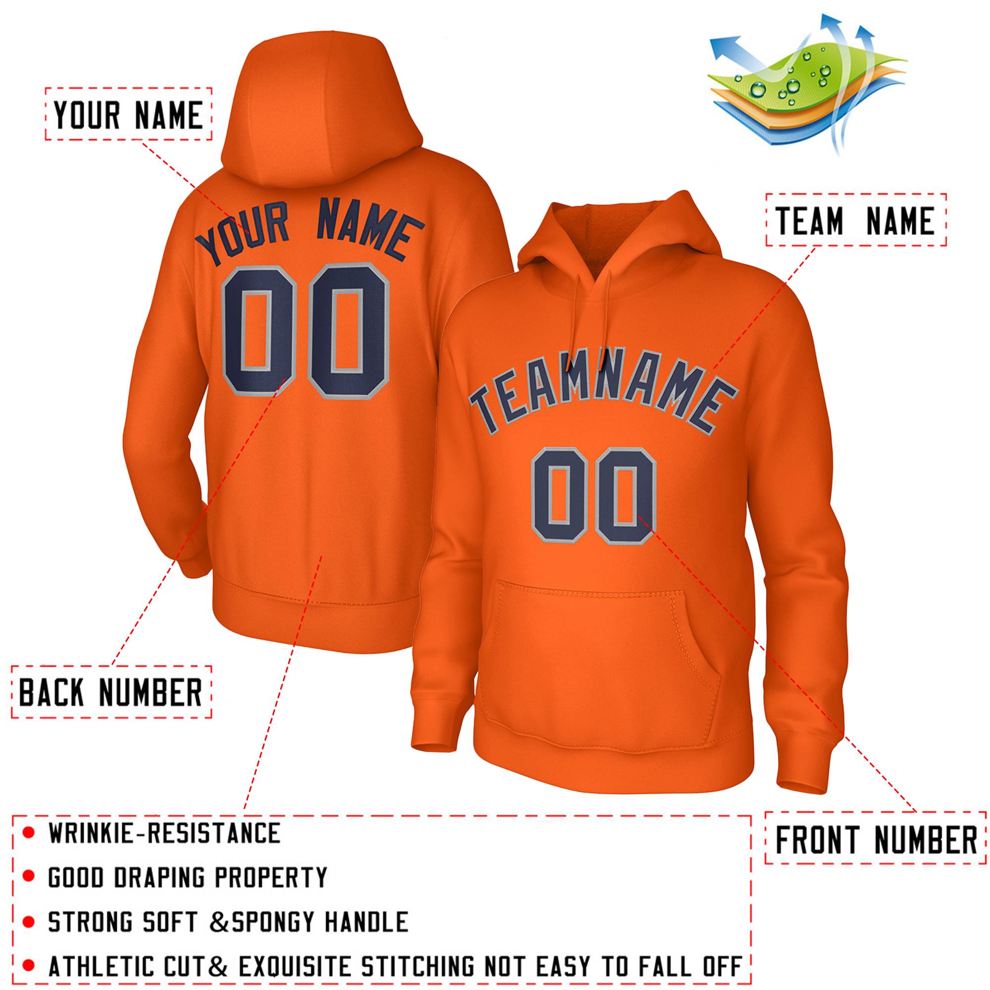 Custom Orange Navy-Gray Classic Style Sweatshirts Uniform Pullover Hoodie