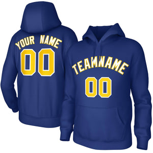 Custom Royal White-Yellow Classic Style Sweatshirts Uniform Pullover Hoodie