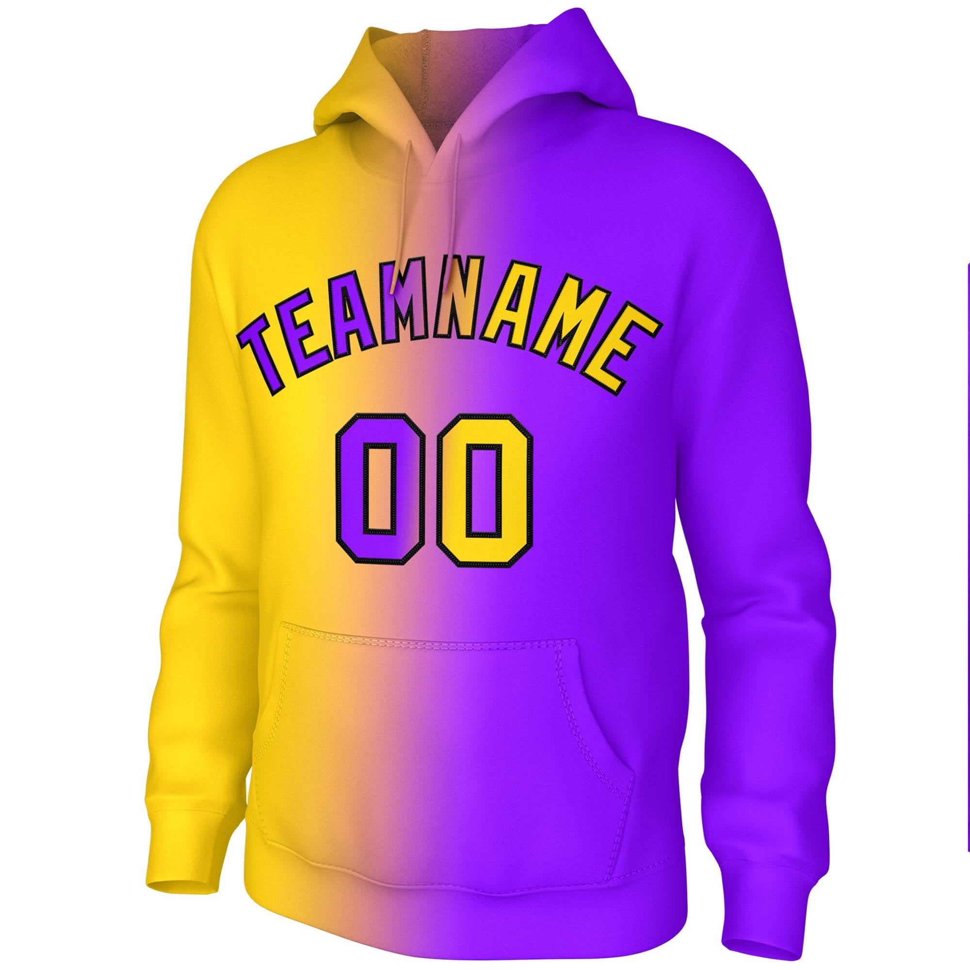 Custom Stitched Purple Gold Gradient Fashion Athletic Pullover Sweatshirt Hoodie