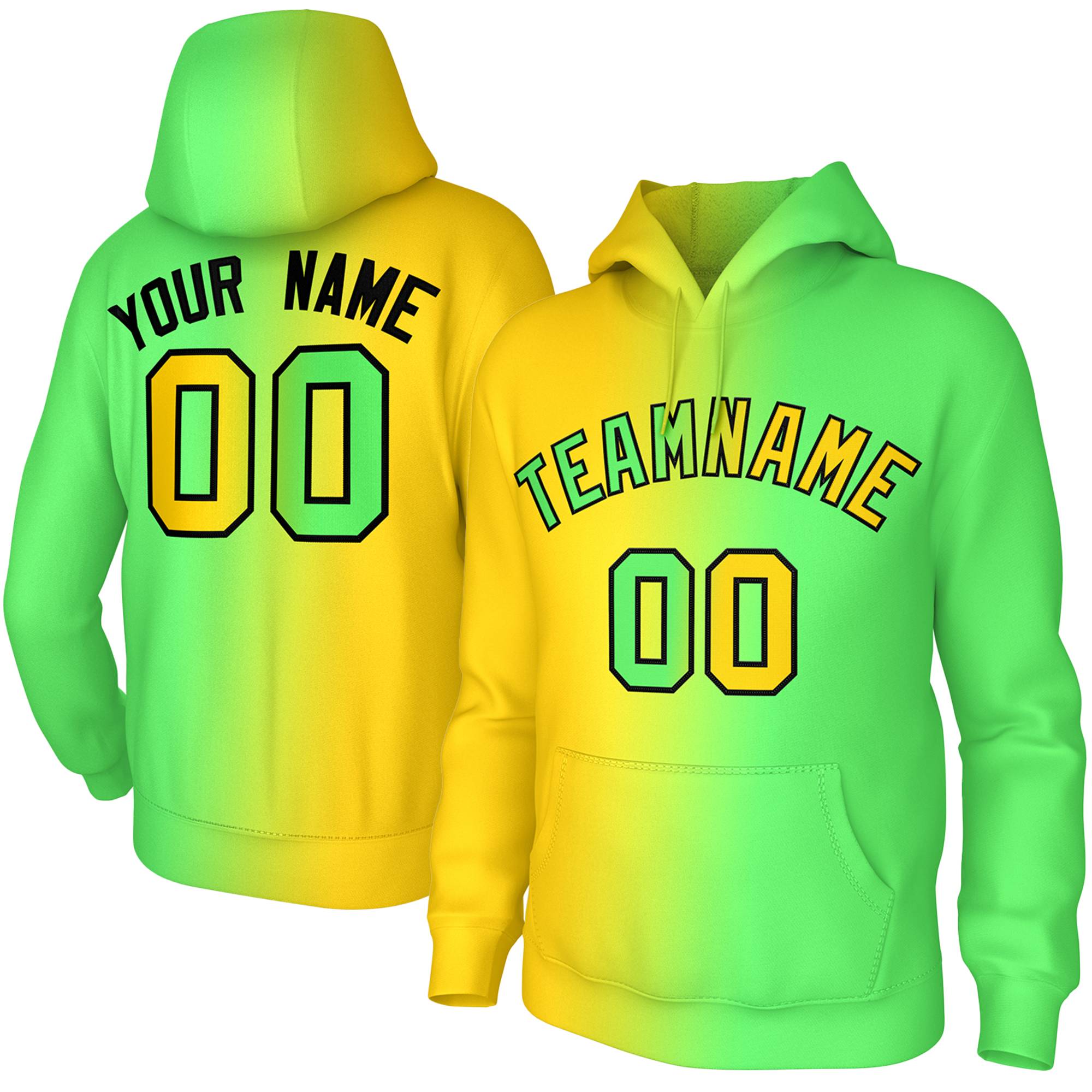 Custom Stitched Neon Green Gold Gradient Fashion Athletic Pullover Sweatshirt Hoodie