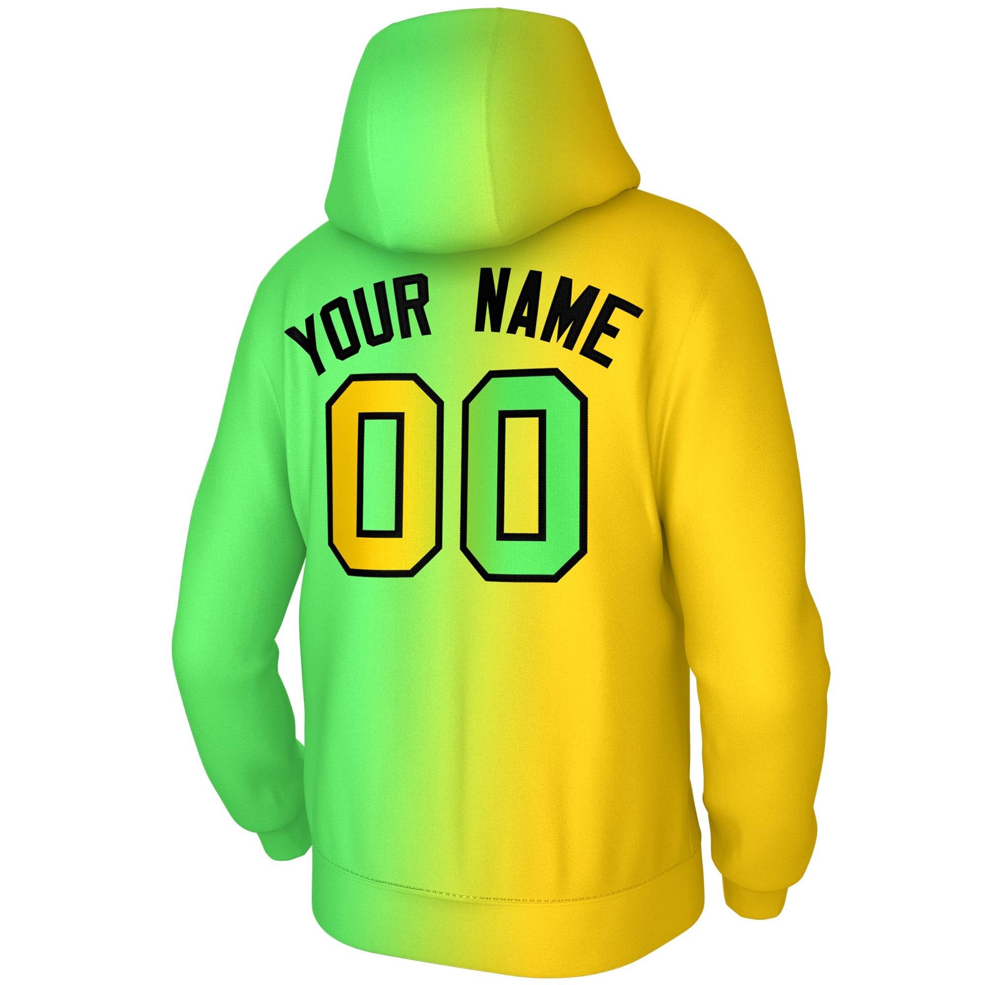 Custom Stitched Neon Green Gold Gradient Fashion Athletic Pullover Sweatshirt Hoodie