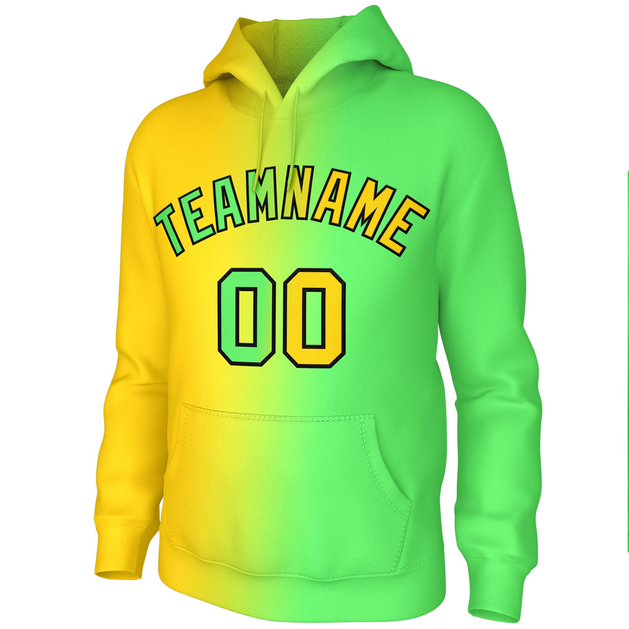 Custom Stitched Neon Green Gold Gradient Fashion Athletic Pullover Sweatshirt Hoodie