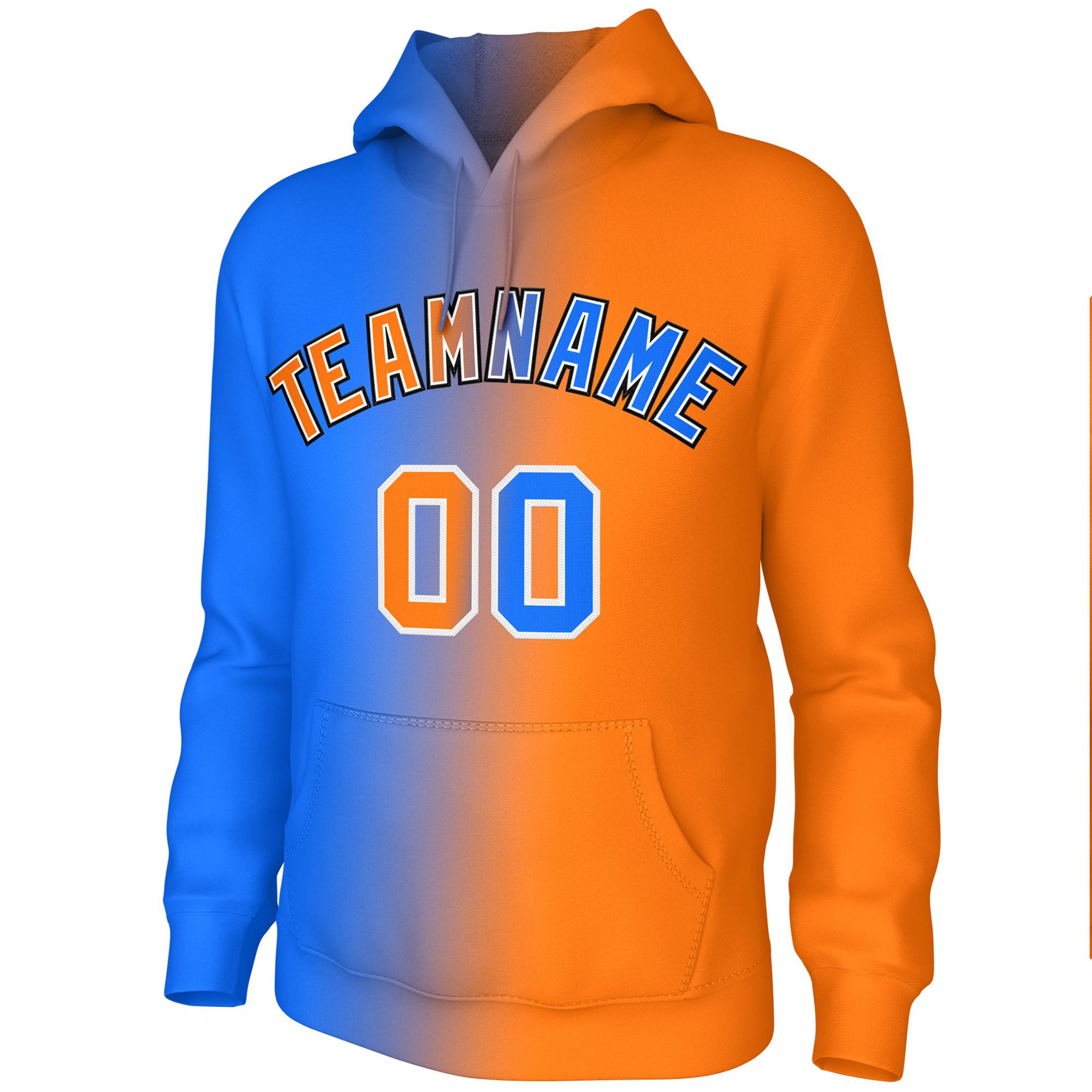 Custom Stitched Orange Royal Gradient Fashion Athletic Pullover Sweatshirt Hoodie